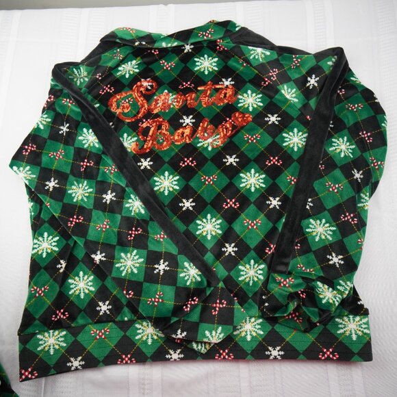 No Boundaries Pajama Set Womens 2XL Argyle Snowflake Santa Baby Fleece Holiday - Picture 6 of 11